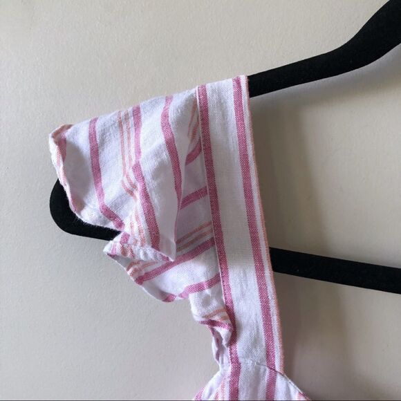 M&s COLLECTION Pure Linen Striped Ruffle Top - Picture 4 of 9